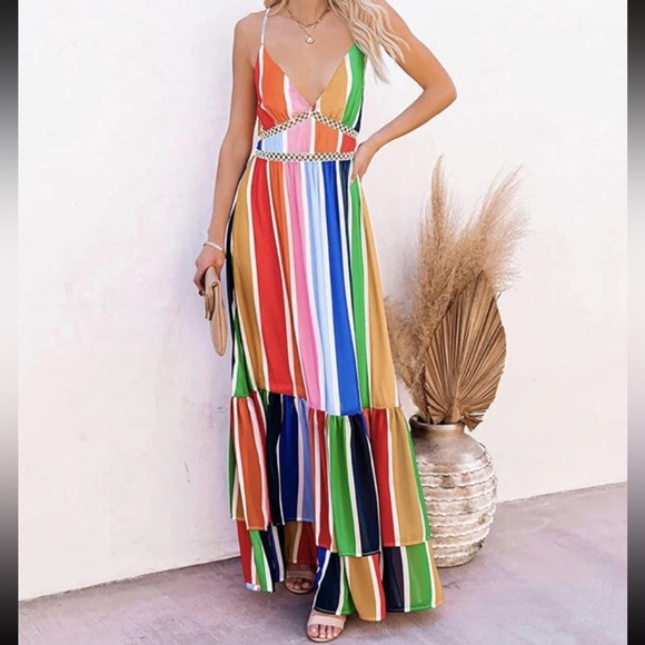 Flying Tomato Colorful Striped Maxi Dress - Picture 1 of 17